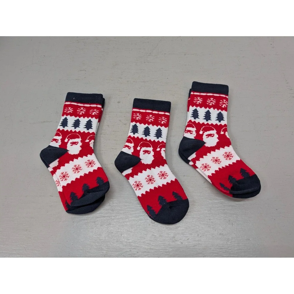 Christmas Fair Isle Socks Santa Snowflakes Holiday Size 11 Kids Colorful NEW